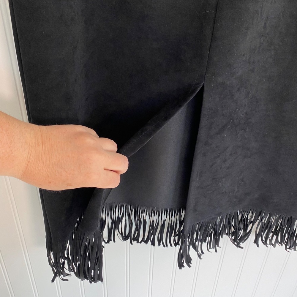 Vintage Clio Women Whimsigoth Fringe Trim Maxi Skirt Size 10 M Witchy Faux Suede - Picture 5 of 12
